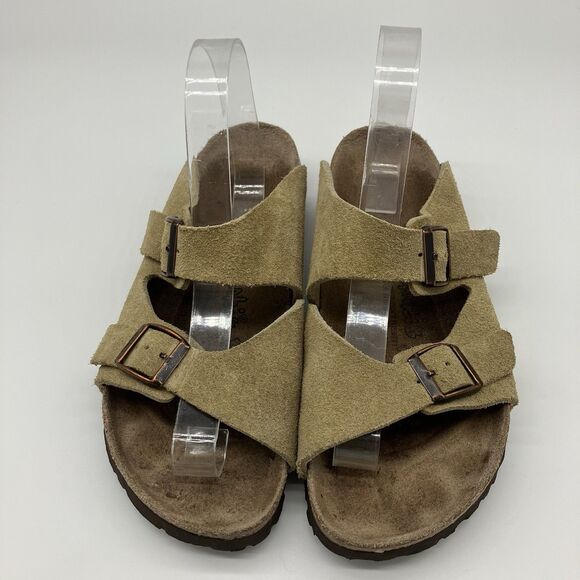 Birkenstock Sandals Womens 39 Arizona Slide Flats Suede Tan Open Toe Casual - Picture 1 of 12